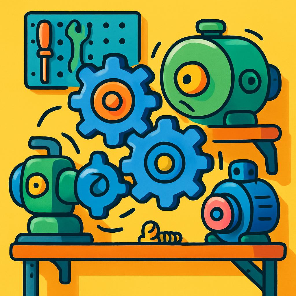 An illustration of an industrial machine shop.